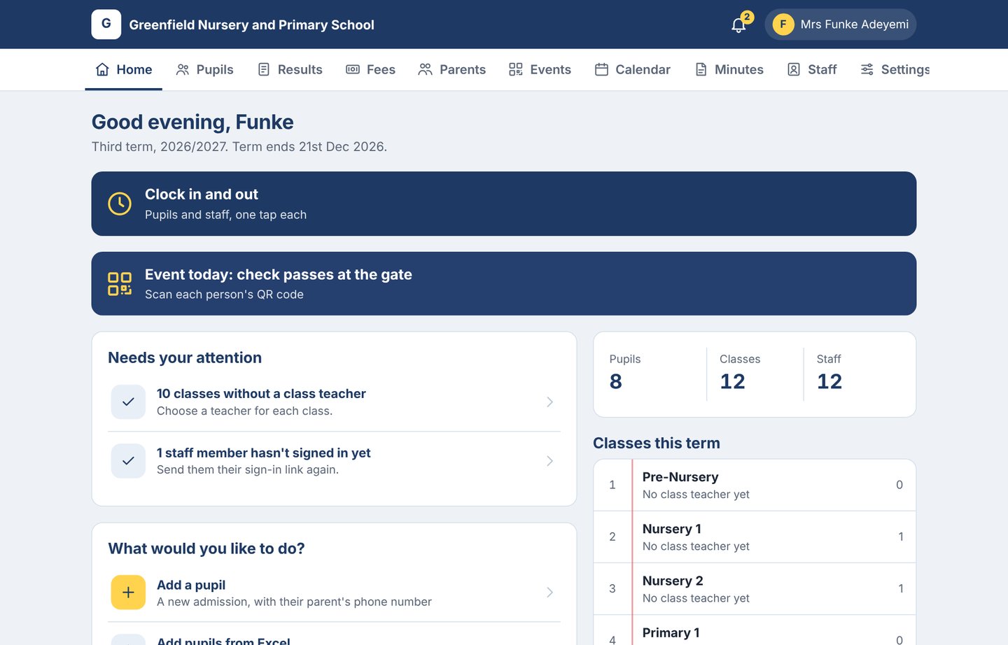 The proprietor's home page in Consool on a computer