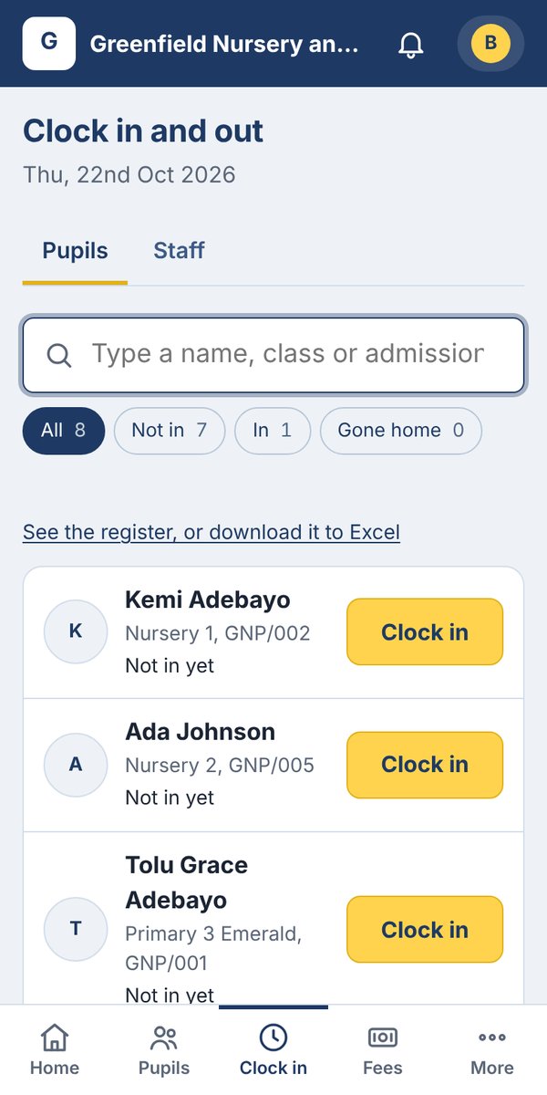 Clocking pupils in on a phone in Consool
